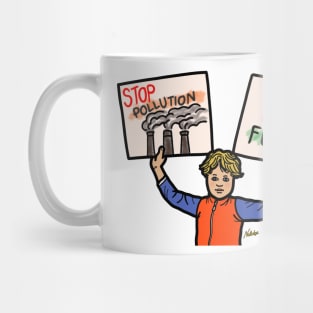 Person holding sign stop pollution save future Mug